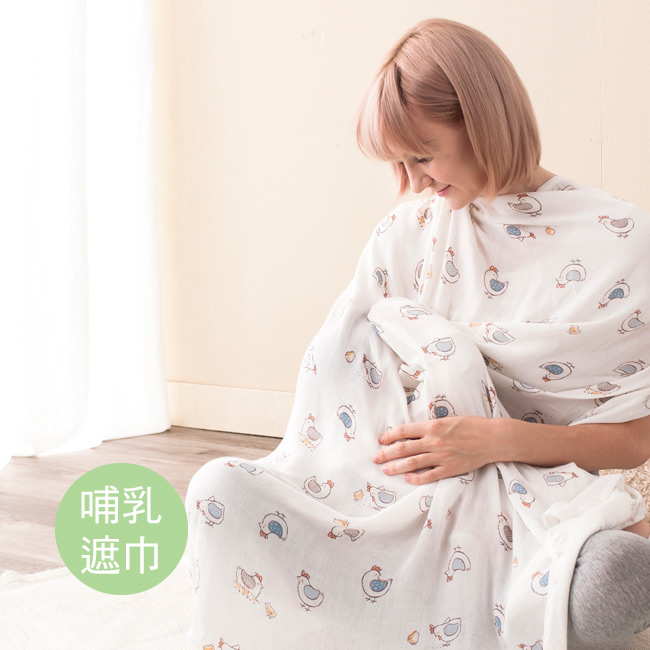 竹纖維紗布快樂小雞大包巾2入