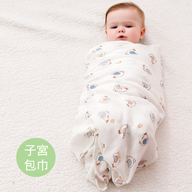 竹纖維紗布快樂小雞大包巾2入